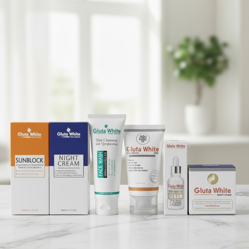 6 In 1 Gluta White Complete Skincare Set With Sunblock Night Cream Face Wash Day Cream Serum And Bright Cream - Image 3