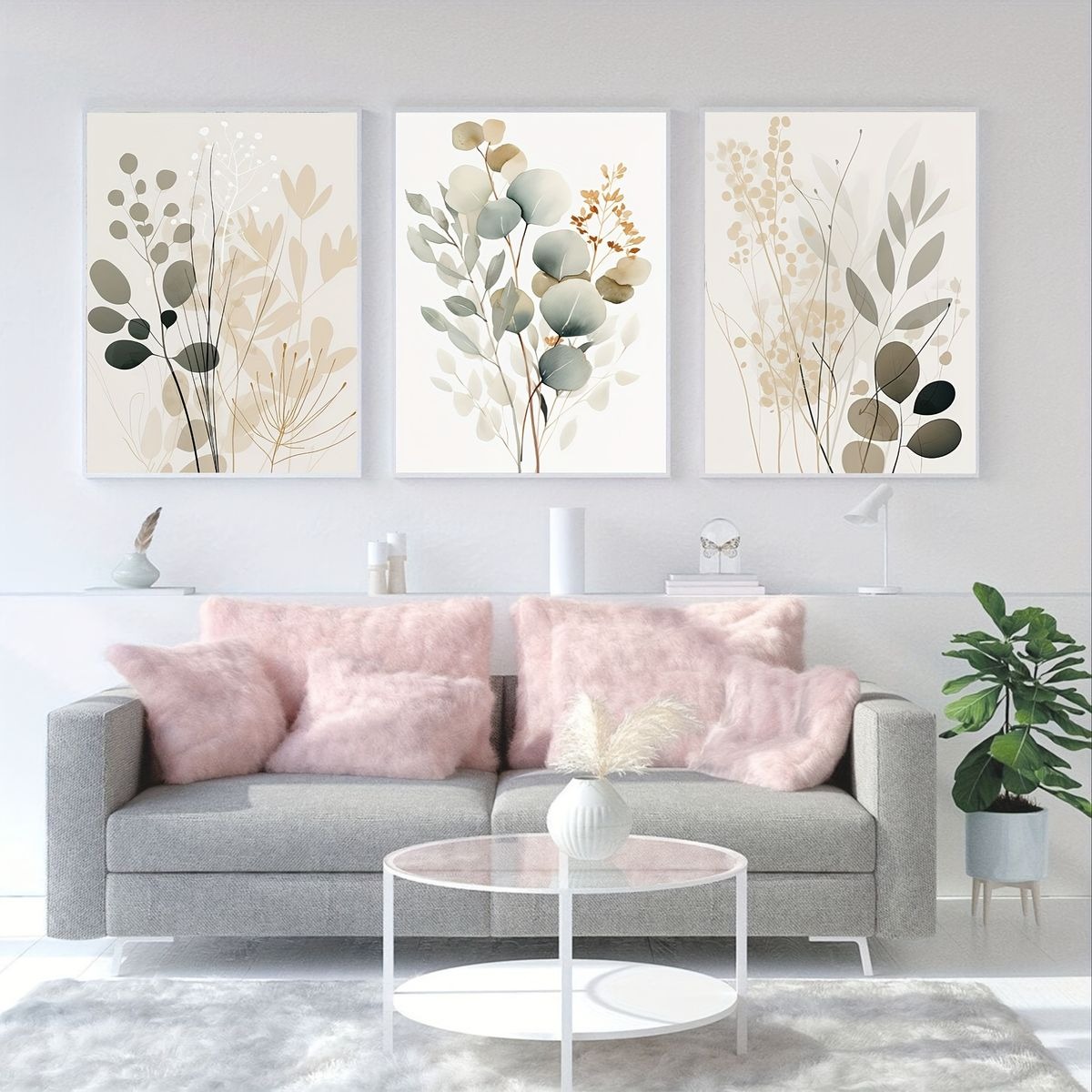 3pcs Boho Floral Design Stickytiles Frame Providing Artistic Pattern Elegant Look Durable Quality
