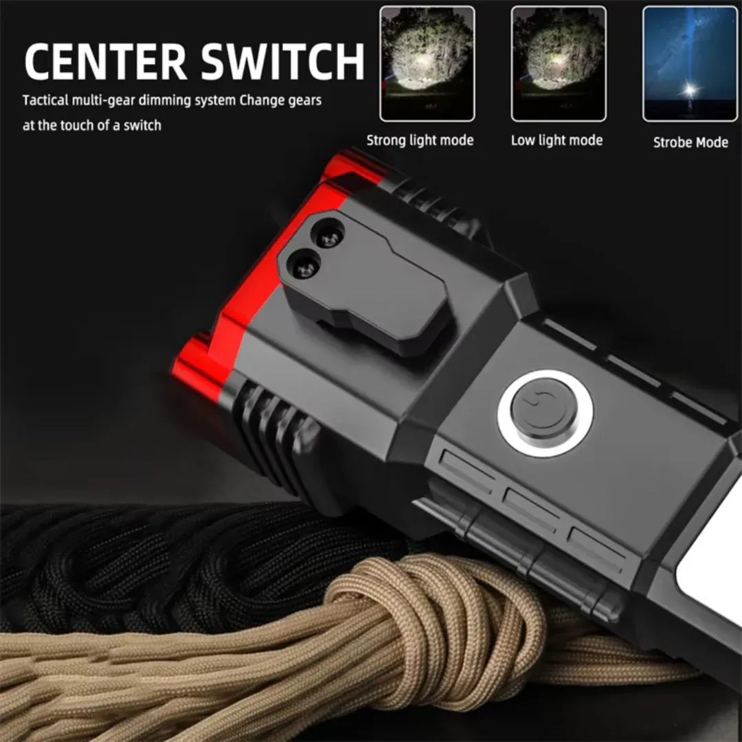 High Power LED Torch Light Rechargeable Flashlight With Tactical Hammer And Power Bank Providing Strong Brightness (Random Color) - Image 2