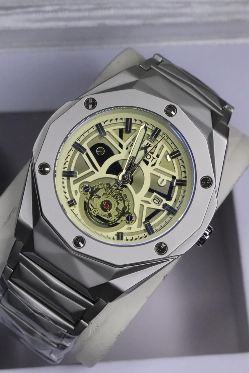HB Men's Automatic Skeleton Wristwatch | Industrial-Chic Stainless Steel ( without box) Case with Genuine Leather Strap | Self-Winding Mechanical Movement & 6-Mo - Image 3