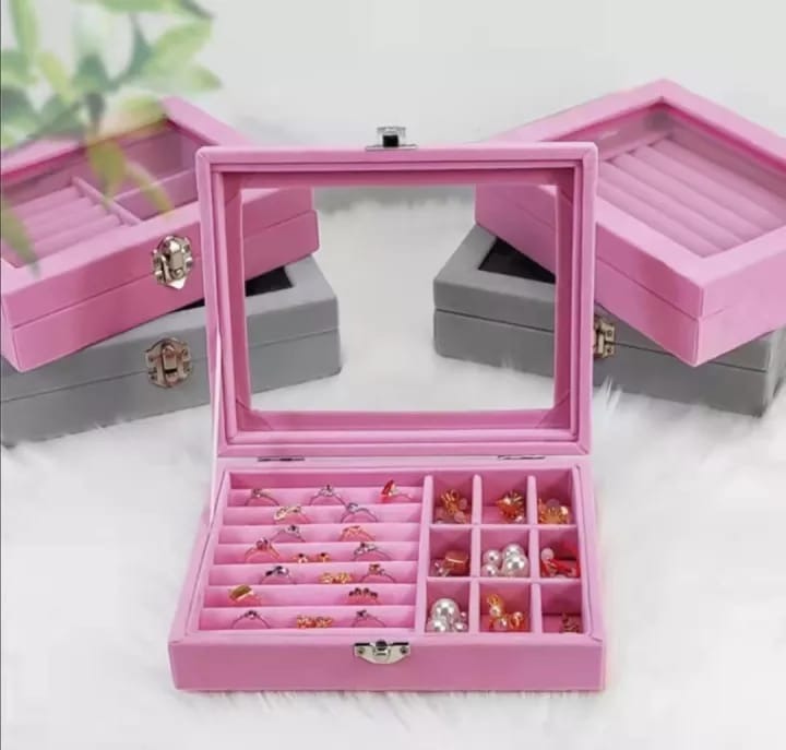 Jewelry Storage Organizer Box with Lock | Synthetic Leather & Velvet | Multi functional Gift for Women | Random Colour - Image 3