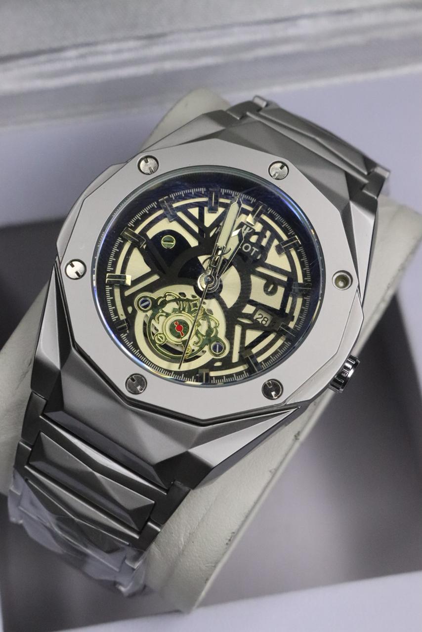HB Men's Automatic Skeleton Wristwatch | Industrial-Chic Stainless Steel ( without box) Case with Genuine Leather Strap | Self-Winding Mechanical Movement & 6-Mo - Image 4