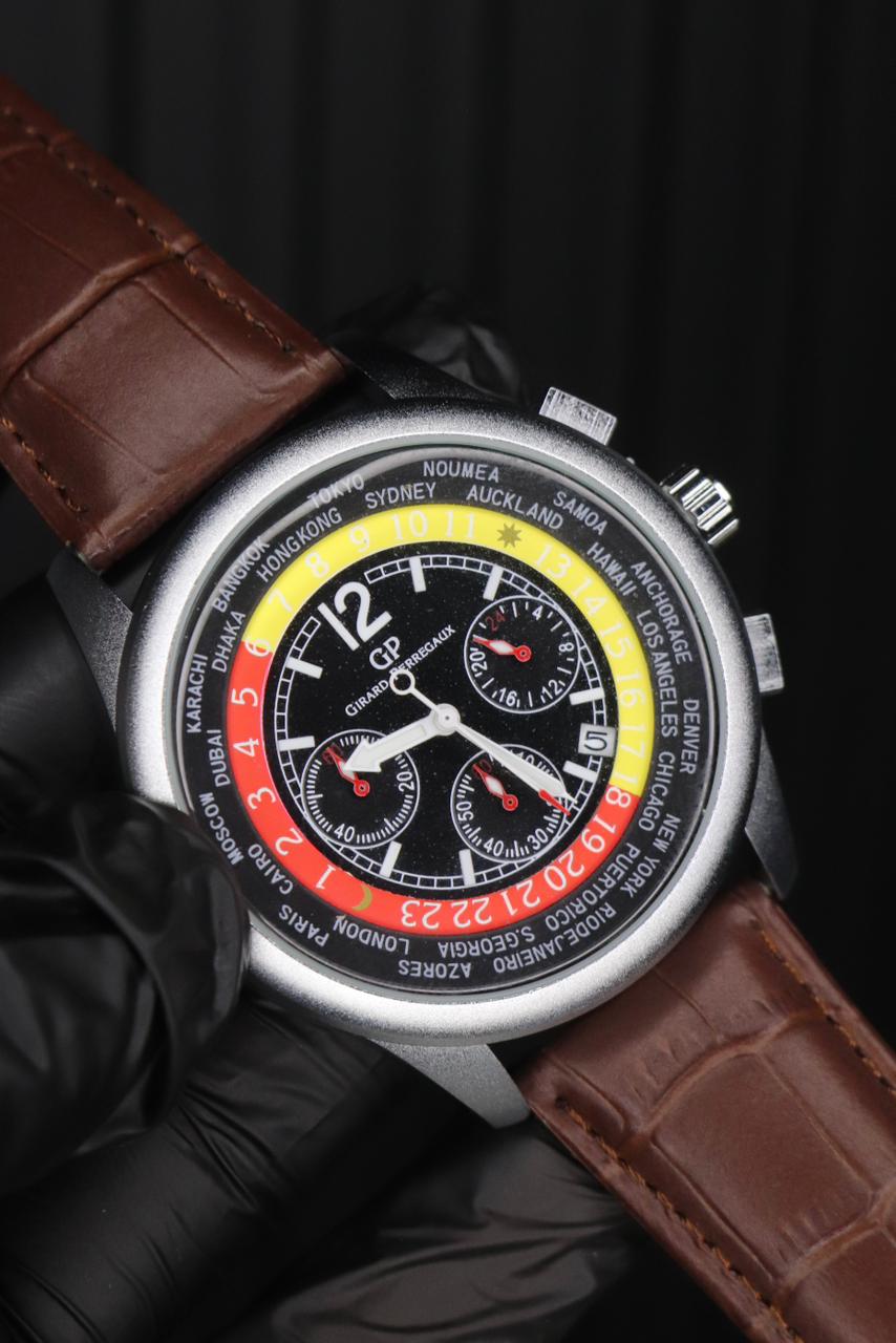 Casino Design Chronograph Leather Strap Watch Vintage Inspired Dial Functional Sub Dials Precise Quartz Movement - Image 2