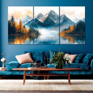 3pcs Mountain Style Stickytiles Frames Providing Scenic Design Natural Look Durable Quality Home Decoration
