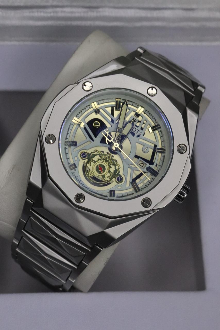 HB Men's Automatic Skeleton Wristwatch | Industrial-Chic Stainless Steel ( without box) Case with Genuine Leather Strap | Self-Winding Mechanical Movement & 6-Mo - Image 2