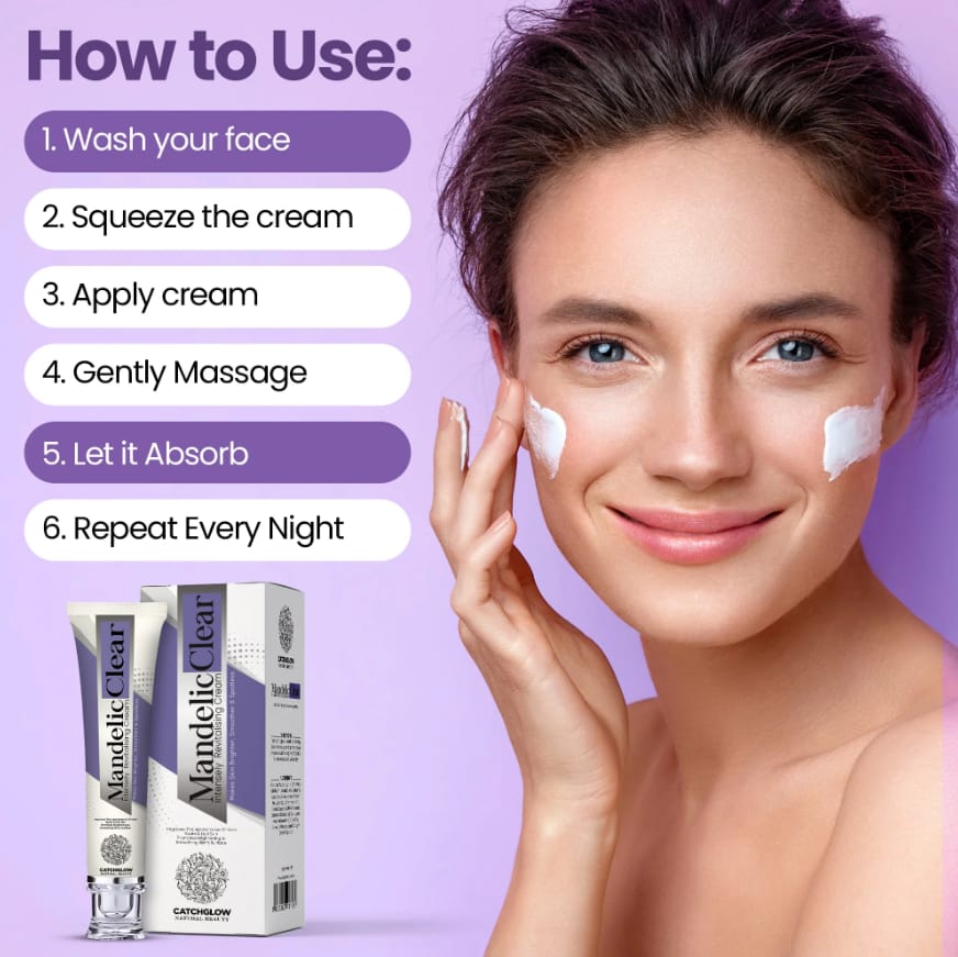 Mandelic Clear Intensely Revitalising Cream by Catchglow - Skin Brightening & Spotless Formula for Smooth, Radiant & Glowing Skin (80g)